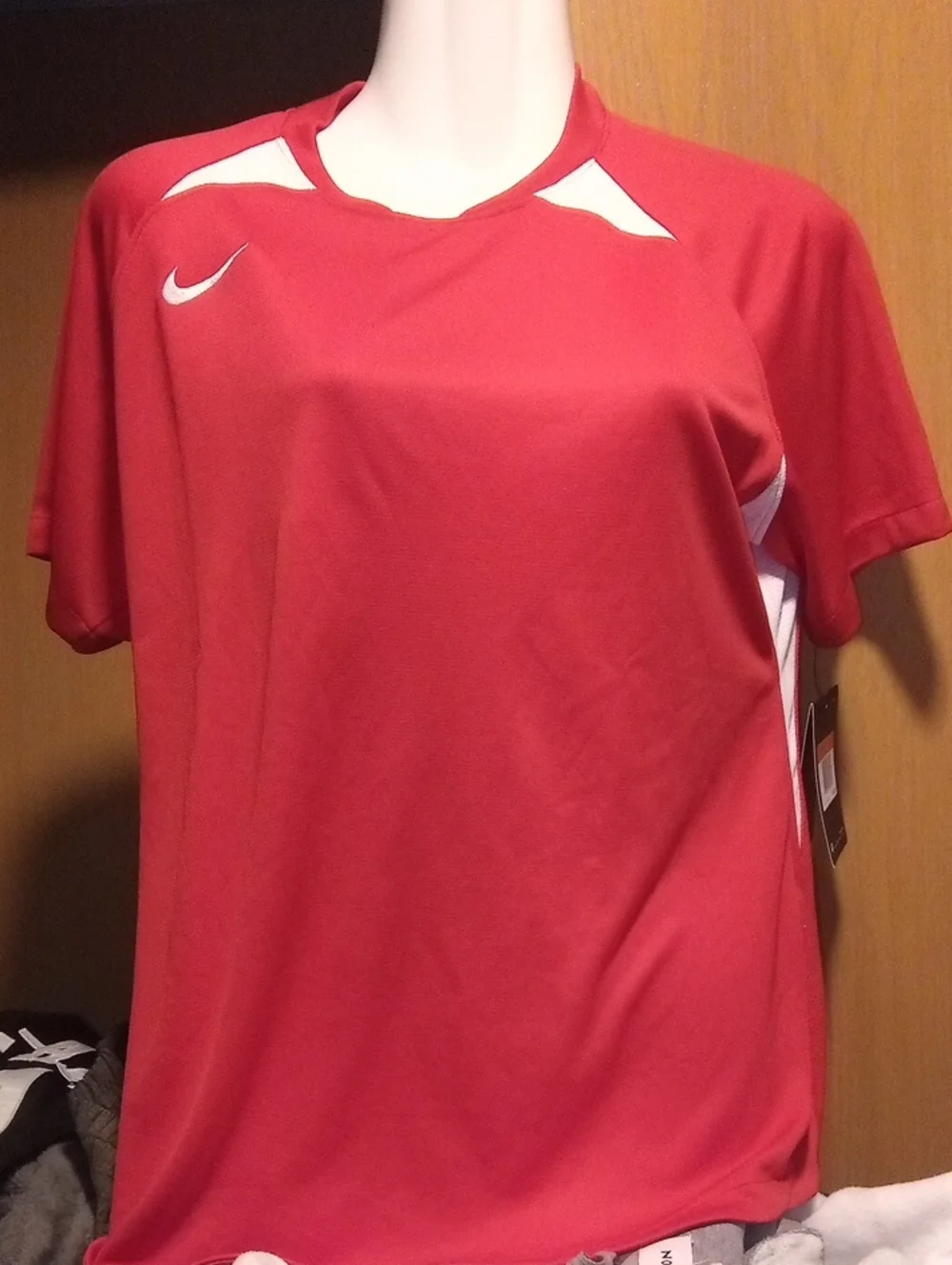 Nike Women's Red Athletic Short-Sleeve Jersey with White Accents